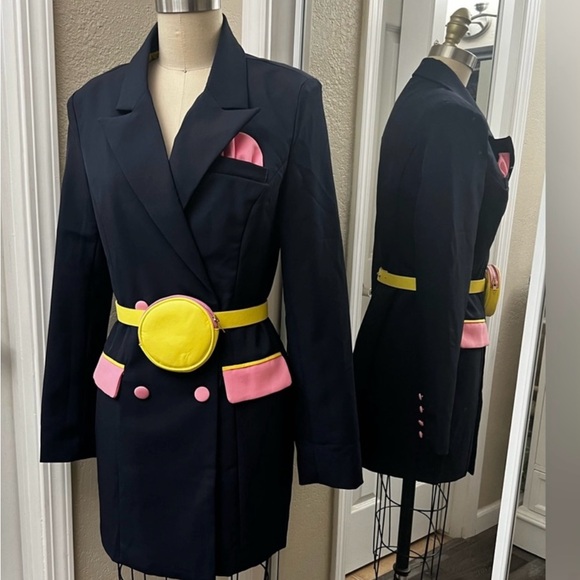 L’ATISTE Navy Blazer Dress with Yellow and Pink Accents - Picture 3 of 3